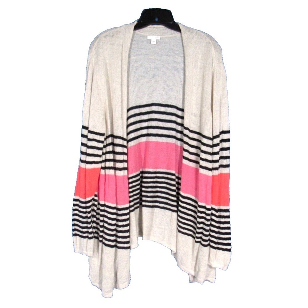 J. JILL Beige/Multi LIGHTWEIGHT Linen Blend OPEN-FRONT SWEATER Kimono CARDIGAN L